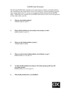 PedNSS Data Worksheet The following PedNSS table worksheet can be used to help you identify your health problems. The worksheet provides related Healthy People 2010 objectives, reference population expected rates, and pr