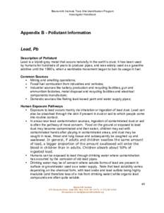 Blacksmith Institute Toxic Site Identification Program Investigator Handbook Appendix B - Pollutant Information  Lead, Pb