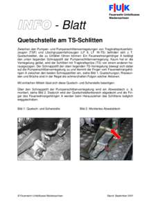 INFO - Blatt Quetschstelle am TS-Schlitten Zwischen den Pumpen- und Pumpenschlittenverriegelungen von Tragkraftspritzenfahrzeugen (TSF) und Löschgruppenfahrzeugen (LF 8, LF 16-TS) befinden sich z. T. Quetschstellen, die