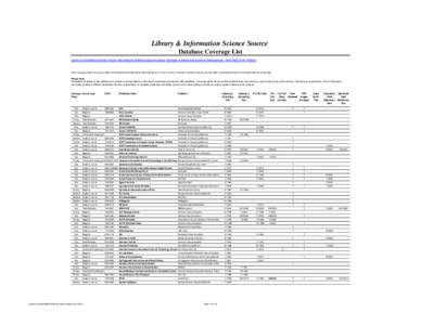 Library & Information Science Source Database Coverage List Library & Information Science Source also includes all titles indexed in Library Literature & Information Science Retrospective: [removed]H.W. Wilson) Core co