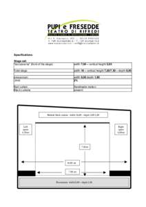 Specifications: Stage set: “boccascena” (front of the stage) width 7,00 – vertical height 5,60