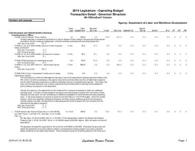 2014 Legislature - Operating Budget Transaction Detail - Governor Structure 06-15GIncDecF Column Numbers and Language  Agency: Department of Labor and Workforce Development