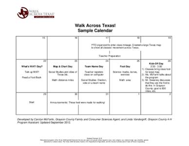 Walk Across Texas Sample School Calendar