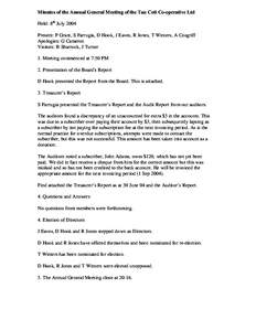 Minutes of the Annual General Meeting of the Tau Ceti Co-operative Ltd Held: 8th July 2004 Present: P Grant, S Farrugia, D Hook, J Eaves, R Jones, T Winters, A Cosgriff Apologies: G Cameron Visitors: B Sharrock, J Turner