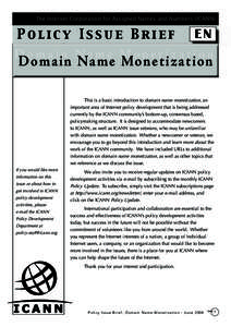 The Internet Corporation for Assigned Names and Numbers (ICANN)  Policy Issue Brief EN Domain Name Monetization