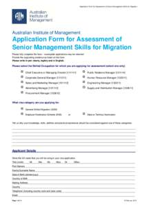 Application Form for Assessment of Senior Management Skills for Migration  Australian Institute of Management