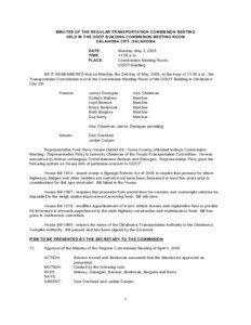 MINUTES OF THE REGULAR TRANSPORTATION COMMISSION MEETING HELD IN THE ODOT BUILDING COMMISSION MEETING ROOM OKLAHOMA CITY, OKLAHOMA