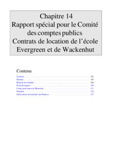 Chapitre 14  Rapport spécial pour le Comité des comptes publics Contrats de location de l’école Evergreen et de Wackenhut