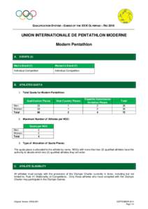 QUALIFICATION SYSTEM – GAMES OF THE XXXI OLYMPIAD – RIO[removed]UNION INTERNATIONALE DE PENTATHLON MODERNE Modern Pentathlon A.