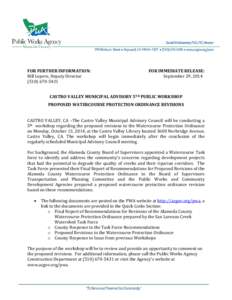 FOR FURTHER INFORMATION: Bill Lepere, Deputy Director[removed]FOR IMMEDIATE RELEASE: September 29, 2014