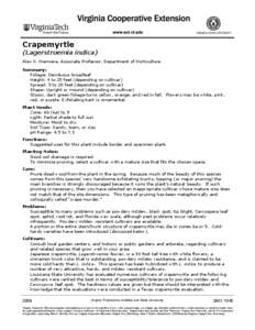 Crapemyrtle  (Lagerstroemia indica) Alex X. Niemiera, Associate Professor, Department of Horticulture Summary: Foliage: Deciduous broadleaf