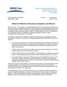 Regional Greenhouse Gas Initiative, Inc. 90 Church Street, 4th Floor New York, New York[removed]www.rggi.org  FOR IMMEDIATE RELEASE