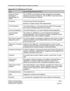 Information Technology Project Oversight Framework  Appendix H: Definition of Terms Term  Recommended Working Definition