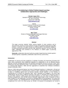 MERLOT Journal of Online Learning and Teaching  Vol. 5, No. 2, June 2009 Co-Authoring in Online Problem-based Learning: Collaborative Approaches and Challenges