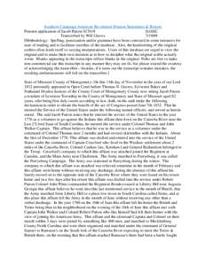 Southern Campaign American Revolution Pension Statements & Rosters Pension application of Jacob Patton S17618 fn16SC Transcribed by Will Graves[removed]Methodology: Spelling, punctuation and/or grammar have been correct