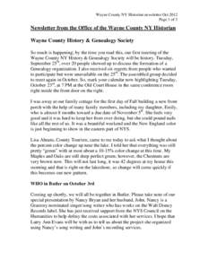 Newsletter from the Office of the County Historian