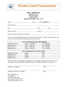 Florida United Numismatists Page Application Summer F.U.N. Orlando, Florida July 6-8, 2017 Application Deadline: July 1, 2017