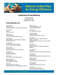 Final Attendee List for the Leadership Group Meeting, September 25, 2009