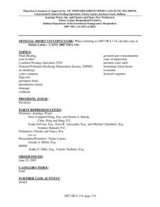 Objection to Issuance of Approval No. AW 5499/FARM ID#6370 NPDES CAFO ID NO. ING[removed], Concentrated Animal Feeding Operation, Talara Lykins, Jackson Count, Indiana Jennings Water, Inc. and Charles and Nancy Fox: Petiti