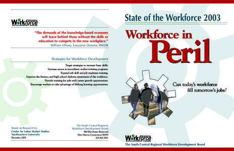 State of the Workforce 2003 “The demands of the knowledge-based economy will leave behind those without the skills or education to compete in the new workplace.” William Villano, Executive Director, RWDB