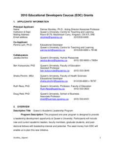 2010 Educational Developers Caucus (EDC) Grants 1. APPLICANTS’ INFORMATION Principal Applicant Name Institution & Dept. Mailing Address