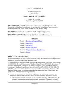 COASTAL CONSERVANCY Staff Recommendation May 29, 2014 PISMO PRESERVE ACQUISITION Project No[removed]Project Manager: Timothy Duff