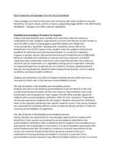 Most frequently used passages from the Faculty Handbook These passages are those to which we most commonly refer when problems arise with disabilities, timing of classes, prelims or exams; and grading (pages[removed]in the