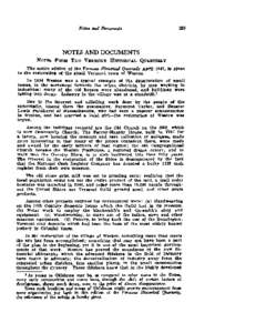 Notes card Dociunents  NOTES AND DOCUMENTS The entire edition of the Vermont Historical @mterly April 1947, ia given I to the restoration of the small Vermont town of Weston.