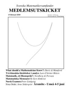 Svenska Matematikersamfundet  MEDLEMSUTSKICKET 15 februariRedaktör: Ulf Persson