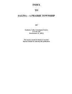 INDEX TO SALINA - A PRAIRIE TOWNSHIP