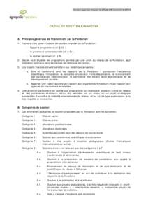 Version approuvée par le CA du 28 novembreCADRE DE SOUTIEN FINANCIER A. Principes généraux de financement par la Fondation 1. Il existe trois types d’actions de soutien financier de la Fondation :