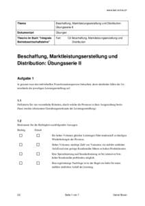 www.bwl-online.ch  Thema Beschaffung, Marktleistungserstellung und Distribution: Übungsserie II