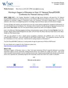 For Immediate Release October 14, 2014 Media Contact: Brian Scios at[removed], [removed]