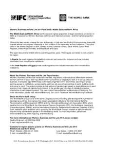 Women, Business and the Law 2014 Fact Sheet: Middle East and North Africa The Middle East and North Africa had the second highest proportion of legal restrictions on women in 1960 as measured by Women, Business and the L