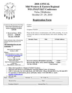 2010 ANNUAL Mid-Western & Eastern Regional WIA INAP E&T Conference Tulsa, Oklahoma October[removed], 2010 Registration Form