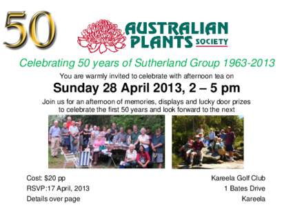 Celebrating 50 years of Sutherland Group[removed]You are warmly invited to celebrate with afternoon tea on Sunday 28 April 2013, 2 – 5 pm Join us for an afternoon of memories, displays and lucky door prizes to celebr