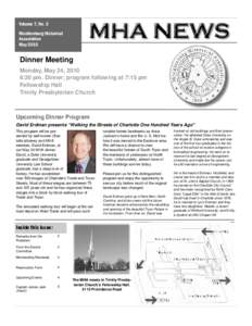 Volume 7, No. 2 Mecklenburg Historical Association May[removed]Dinner Meeting