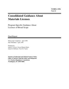 NUREG-1556 Vol. 11 Consolidated Guidance About Materials Licenses Program-Specific Guidance About