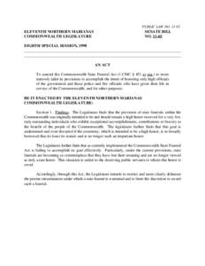 PUBLIC LAW NO[removed]ELEVENTH NORTHERN MARIANAS COMMONWEALTH LEGISLATURE  SENATE BILL