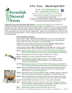 FNA News  March/April 2013 Website: www.fermilabnaturalareas.org Blog: fermilabnaturalareas.blogspot.com