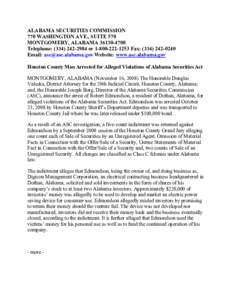 ALABAMA SECURITIES COMMISSION 770 WASHINGTON AVE., SUITE 570 MONTGOMERY, ALABAMA[removed]Telephone: ([removed]or[removed]Fax: ([removed]Email: [removed] Website: www.asc.alabama.gov Houston 