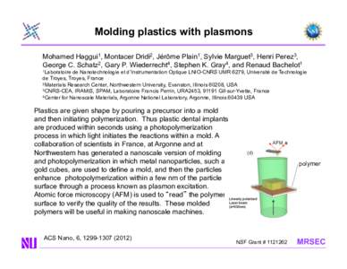 Molding plastics with plasmons Mohamed Haggui1, Montacer Dridi2, Jérôme Plain1, Sylvie Marguet3, Henri Perez3, George C. Schatz2, Gary P. Wiederrecht4, Stephen K. Gray4, and Renaud Bachelot1 1Laboratoire  de Nanotechno