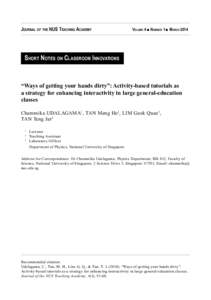 Journal of the NUS Teaching Academy	  Volume 4 ■ Number 1 ■ March 2014 Short Notes on Classroom Innovations