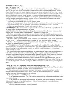 PHILIPPIANS: Picture Joy Sept 1: So Good of You Philippians 4:14-23 Yet it was good of you to share in my troubles. 15 Moreover, as you Philippians know, in the early days of your acquaintance with the gospel, when I set