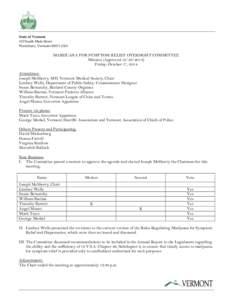 State of Vermont 103 South Main Street Waterbury, Vermont[removed]MARIJUANA FOR SYMPTOM RELIEF OVERSIGHT COMMITTEE Minutes (Approved[removed])