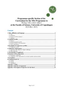 Programme-specific Section of the Curriculum for the MSc Programme in Biology with a minor subject at the Faculty of Science, University of CopenhagenRev. 2015)