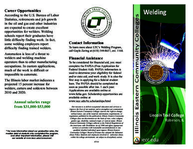 Career Opportunities According to the U.S. Bureau of Labor Statistics, retirements and job growth in the oil and gas and other industries are expected to create excellent opportunities for welders. Welding