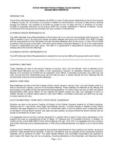 Al-Anon Information Service of Nassau County Guidelines (Revised 09OCTOBER2012) INTRODUCTION The Al-Anon Information Service of Nassau (ALISON) is a local 12 step service established by the Al-Anon groups in Nassau Count