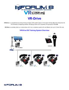 VR-Drive VR-Drive is a comprehensive driving training simulator (DS) system based on the award winning Real-time Interactive 3D VR Simulation & Modeling software VR-Design Studio from Japanese VR specialists FORUM8. VR-D