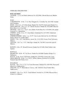 NEBRASKA RECORD FISH ROD AND REEL ALEWIFE[removed]oz; Joe Dodd, Johnstown Ne; [removed]; Merritt Reservoir; Heddon Sonar. BASS LARGEMOUTH - 10 lbs. 11 oz; Paul Abegglen Sr., Columbus Ne; [removed]; Sandpit